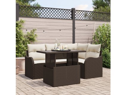 Zahradní jídelní sada s polštářem 5 pcs Hnědá Poly ratan