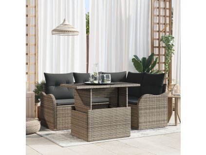 Zahradní jídelní sada s polštářem 5 pcs Šedá Poly ratan