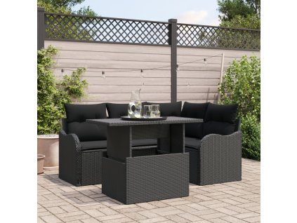 Zahradní jídelní sada s polštářem 5 pcs Černá Poly ratan