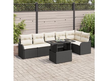 Sada zahradních pohovek s polštářem 7 pcs Černá Poly ratan