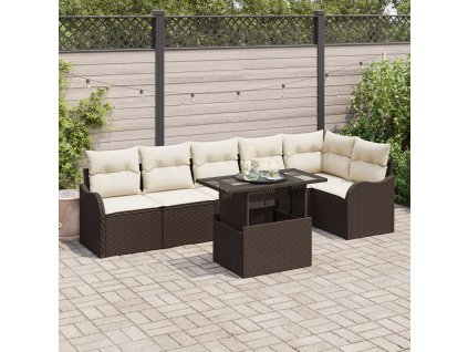 Sada zahradních pohovek s polštářem 7 pcs Hnědá Poly ratan