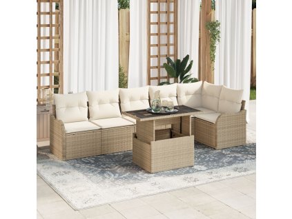 Sada zahradních pohovek s polštářem 7 pcs Béžová Poly ratan