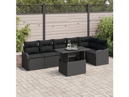 Sada zahradních pohovek s polštářem 7 pcs Černá Poly ratan