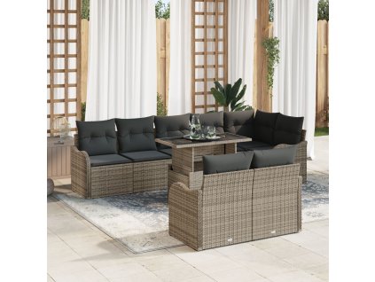 Odpočinková sada s polštářem 9 pcs Šedá Poly ratan