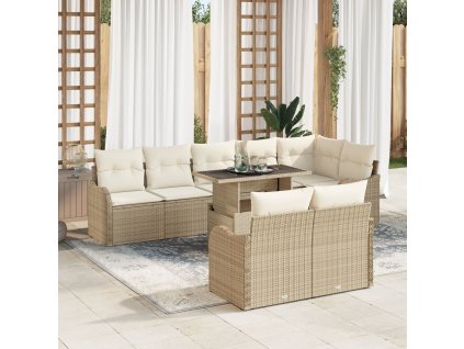 Sada zahradních pohovek s polštářem 9 pcs Béžová Poly ratan