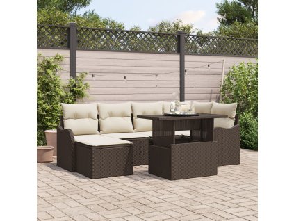 Sada zahradních pohovek s polštářem 7 pcs Hnědá Poly ratan