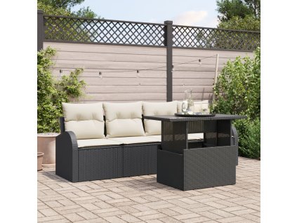 Sada zahradních pohovek s polštářem 5 pcs Černá Poly ratan