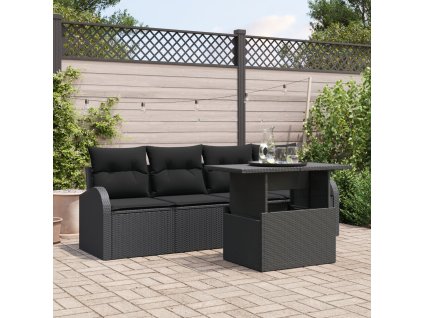 Sada zahradních pohovek s polštářem 5 pcs Černá Poly ratan