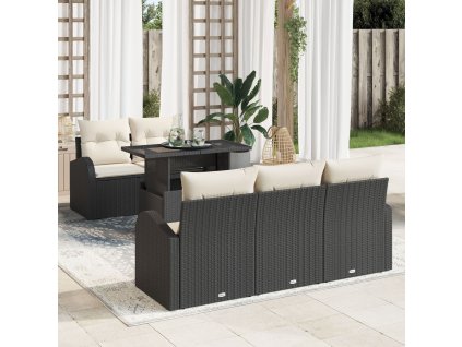 Sada zahradních pohovek s polštářem 6 pcs Černá polyratan