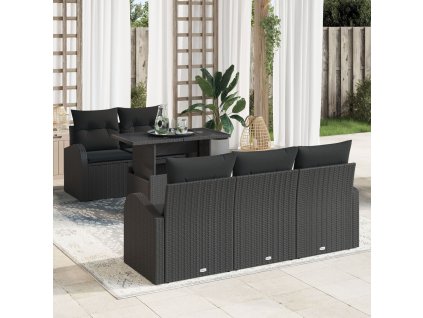 Sada zahradních pohovek s polštářem 6 pcs Černá polyratan