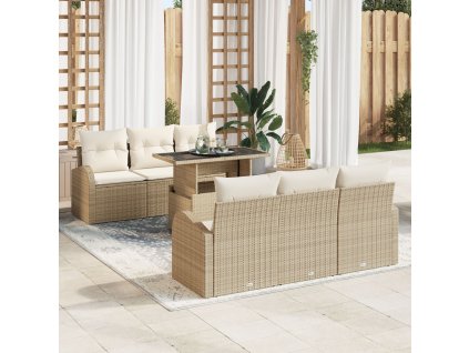 Sada zahradních pohovek s polštářem 7 pcs Béžová Poly ratan