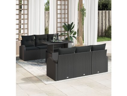 Sada zahradních pohovek s polštářem 7 pcs Černá Poly ratan