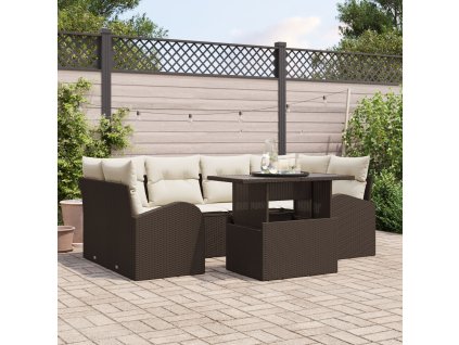 Sada zahradních pohovek s polštářem 7 pcs Hnědá Poly ratan