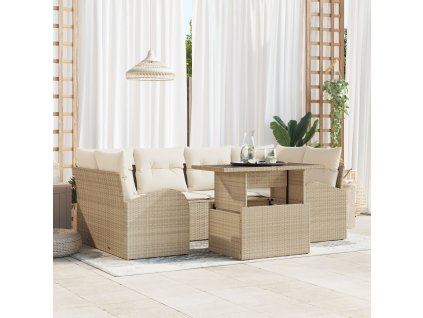 Sada zahradních pohovek s polštářem 7 pcs Béžová Poly ratan