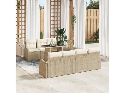 Sada zahradních pohovek s polštářem 8 pcs Béžová Poly ratan