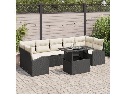 Sada zahradních pohovek s polštářem 8 pcs Černá Poly ratan