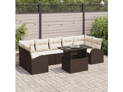 Sada zahradních pohovek s polštářem 8 pcs Hnědá Poly ratan