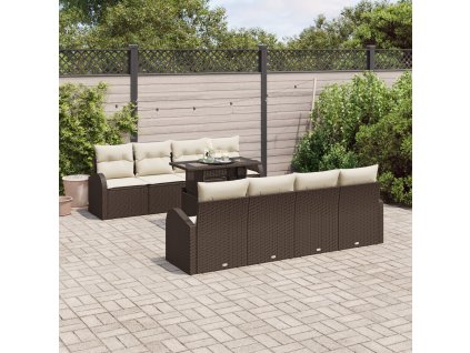 Sada zahradních pohovek s polštářem 7 pcs Hnědá Poly ratan