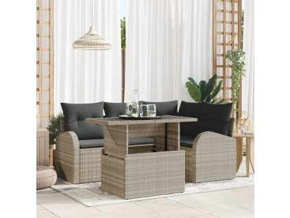 Sada zahradních pohovek 5 pcs Světle šedá Poly ratan