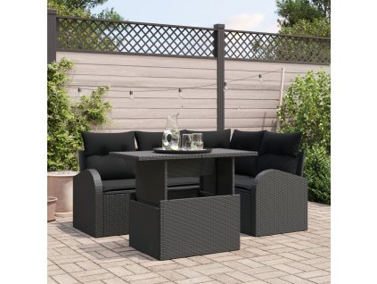 Sada zahradních pohovek s polštářem 5 pcs Černá Poly ratan