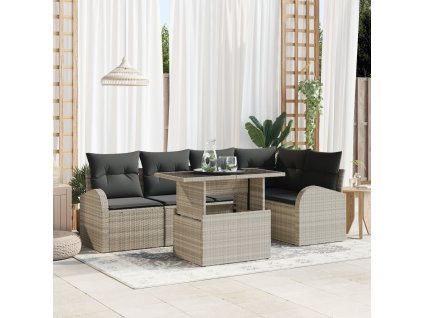 Sada zahradních pohovek s úložištěm 6 pcs Světle šedá polyratan