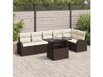 Sada zahradních pohovek 7 pcs Hnědá a krémová polyratan