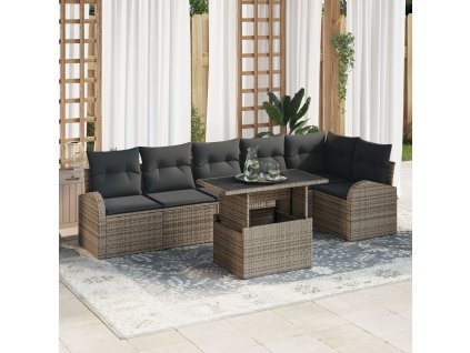 Sada zahradních pohovek s polštářem 7 pcs Šedá polyratan