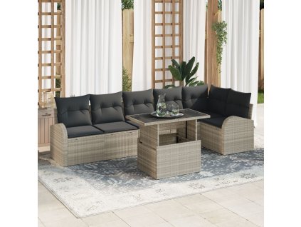 Sada zahradních pohovek s úložištěm 7 pcs Světle šedá polyratan