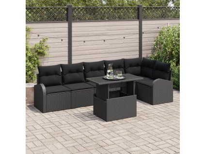 Sada zahradních pohovek s úložištěm 7 pcs Černá polyratan