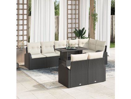 Sada zahradních pohovek 9 pcs Černá a krémová polyratan