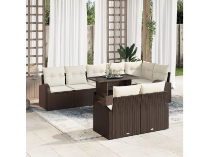 Sada zahradních pohovek 9 pcs Hnědá a krémová polyratan