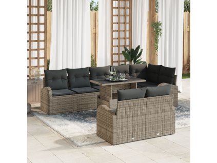 Sada zahradních pohovek s úložištěm 9 pcs Šedá polyratan