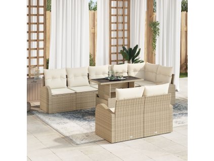 Set pohovek s polštářem 9 pcs Béžová a krémová polyratan