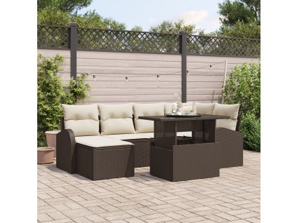 Sada zahradních pohovek s polštářem 7 pcs Hnědá a krémová