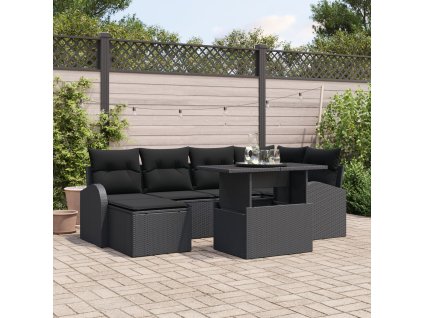 Sada zahradních pohovek s polštářem 7 pcs Černá