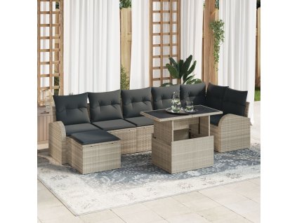 Sada zahradních pohovek s úložištěm 8 pcs Světle šedá polyratan