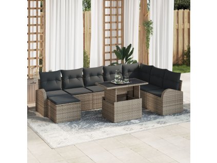 Sada zahradních pohovek s polštářem 9 pcs Šedá