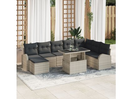 Sada zahradních pohovek s polštářem 9 pcs Světle šedá