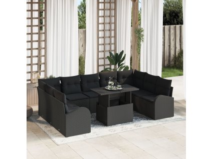 Sada zahradních pohovek s úložištěm 10 pcs Černá polyratan