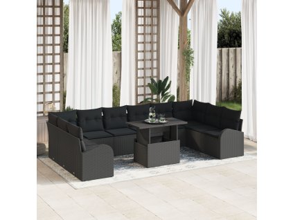 Sada zahradních pohovek s úložištěm 11 pcs Černá polyratan