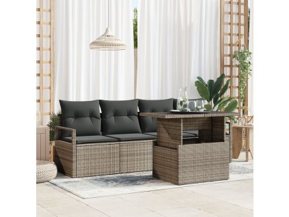 Set pohovek s polštářem 5 pcs Šedá polyratan