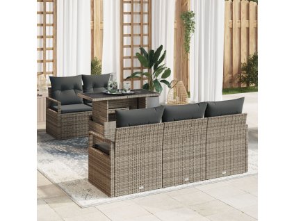 Sada zahradních pohovek s úložištěm 6 pcs Šedá polyratan