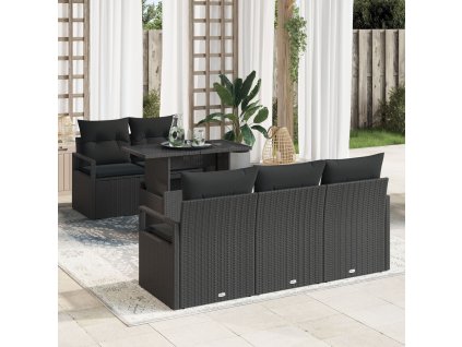 Set pohovek s polštářem 6 pcs Černá polyratan