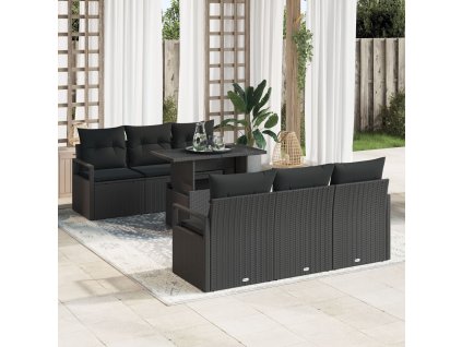 Sada zahradních pohovek s úložištěm 7 pcs Černá polyratan