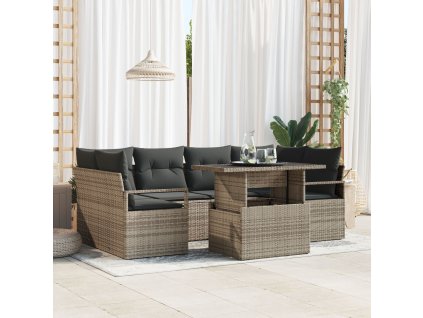 Set pohovek s polštářem 7 pcs Šedá polyratan