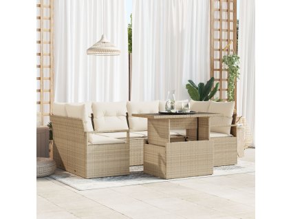 Set pohovek s polštářem 7 pcs Béžová polyratan