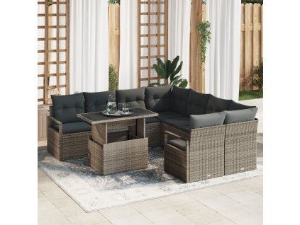 Sada zahradních pohovek s úložištěm 9 pcs Šedá polyratan