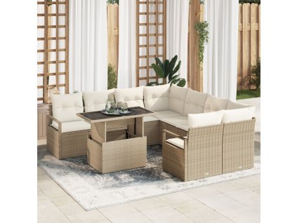 Sada zahradních pohovek 9 pcs Béžová a krémová polyratan