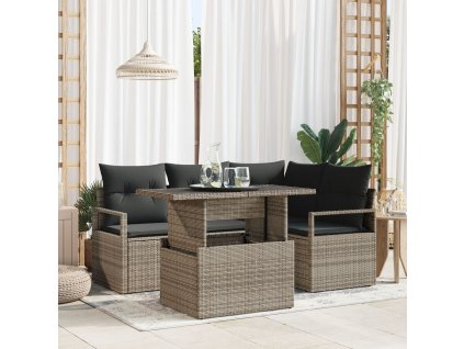 Sada zahradních pohovek s polštářem 5 pcs Šedá polyratan