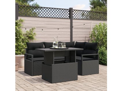 Sada zahradních pohovek s polštářem 5 pcs Černá polyratan